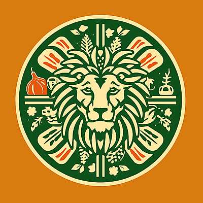잎 일러스트 사람없음 장식 초록색 노란색 원형 사자 심볼 국내일러스트 AI파일 도형 식물 컬러 포유류 파일형식 벡터