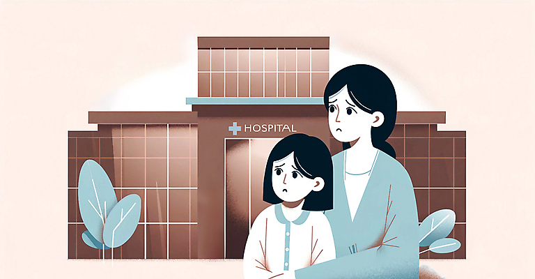 JPG 응시 여자 딸 어린이 일러스트 의학 모녀 엄마 병원 소녀 성인 두명 진료 대기 사회이슈 고민 걱정 여자만 국내일러스트 AI일러스트 AI콘텐츠 시선 감정 컨셉 가족 사람 파일형식