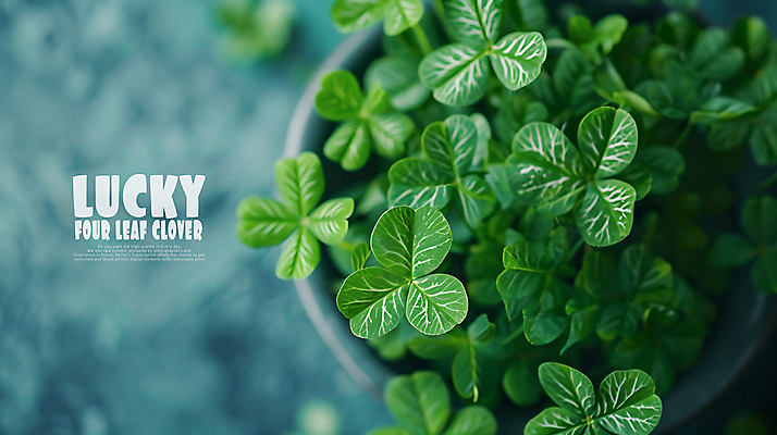 PSD 편집이미지 화분 사람없음 초록색 하이앵글 행운 네잎클로버 카피스페이스 이미지편집 식물 뷰포인트 컬러 컨셉 공백 클로버 파일형식