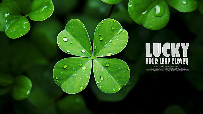 PSD 편집이미지 사람없음 초록색 젖음 물방울 행운 네잎클로버 카피스페이스 이미지편집 식물 컬러 컨셉 공백 클로버 파일형식
