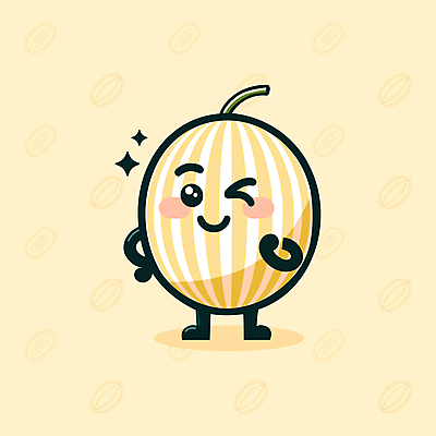 캐릭터 일러스트 의인화 윙크 사람없음 여름 노란색 귀여움 참외 과일캐릭터 일러캐릭터 AI파일 계절 컬러 컨셉 과일 표정 파일형식 벡터