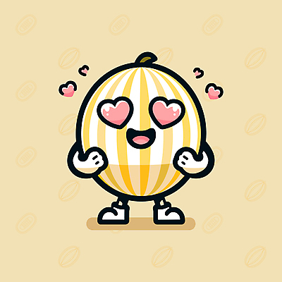 캐릭터 일러스트 의인화 사람없음 여름 노란색 귀여움 하트 참외 과일캐릭터 일러캐릭터 AI파일 모양 계절 컬러 컨셉 과일 파일형식 벡터