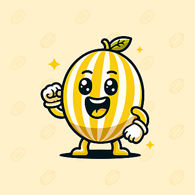 캐릭터 일러스트 의인화 사람없음 여름 반짝임 노란색 손들기 귀여움 주먹 참외 과일캐릭터 일러캐릭터 AI파일 계절 컬러 컨셉 과일 모션 파일형식 벡터