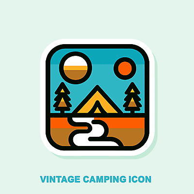 나무 일러스트 산 아웃도어 텐트 사람없음 라벨 캠핑 빈티지 엘리먼트 국내일러스트 AI파일 식물 컨셉 레저 프레임 캠핑도구 파일형식 벡터