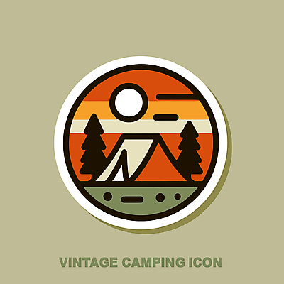 나무 일러스트 아웃도어 텐트 사람없음 라벨 캠핑 빈티지 엘리먼트 국내일러스트 AI파일 식물 컨셉 레저 프레임 캠핑도구 파일형식 벡터