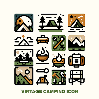 나무 일러스트 배낭 불 아웃도어 텐트 캠핑도구 사람없음 태양 라벨 캠핑 달 빈티지 그릴 화로 엘리먼트 국내일러스트 AI파일 자연요소 식물 그릇 컨셉 가방 주방용품 레저 프레임 도구 파일형식 벡터