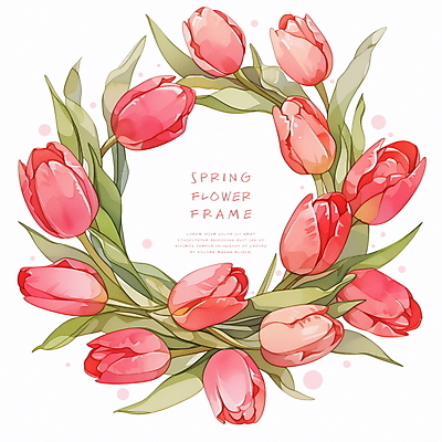 PSD 디자인 잎 일러스트 프레임 사람없음 장식 봄 튤립 화사함 진분홍색 국내일러스트 식물 계절 꽃 분홍색 컨셉 파일형식
