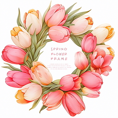 PSD 디자인 분홍색 잎 일러스트 프레임 사람없음 장식 봄 튤립 화사함 국내일러스트 식물 계절 꽃 컬러 컨셉 파일형식