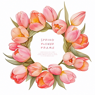 PSD 디자인 분홍색 잎 일러스트 프레임 사람없음 장식 봄 튤립 국내일러스트 식물 계절 꽃 컬러 파일형식