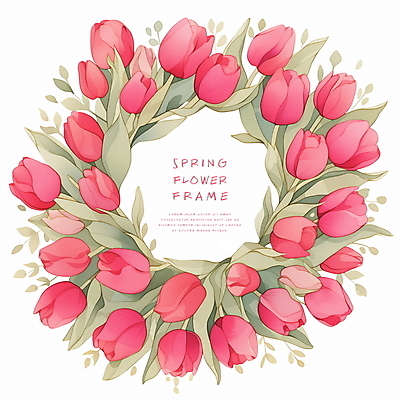 PSD 디자인 잎 일러스트 프레임 사람없음 장식 빨간색 봄 튤립 국내일러스트 식물 계절 꽃 컬러 파일형식