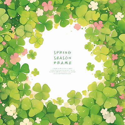 PSD 디자인 행복 일러스트 프레임 사람없음 장식 초록색 컬러풀 봄 네잎클로버 클로버 국내일러스트 식물 계절 감정 컬러 파일형식