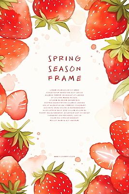 PSD 디자인 꽃잎 일러스트 딸기 프레임 사람없음 장식 빨간색 봄 국내일러스트 계절 꽃 컬러 과일 파일형식