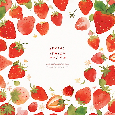 PSD 디자인 일러스트 딸기 프레임 사람없음 장식 빨간색 봄 국내일러스트 계절 컬러 과일 파일형식