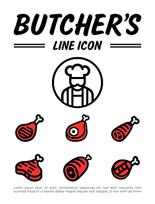 아이콘 남자 수염 뼈 요리사모자 생고기 육류 돼지고기 스테이크 한명 성인 빨간색 소고기 라인아이콘 양고기 정육점 성인남자한명만 2D아이콘 AI파일 모자_잡화 1 컬러 식재료 서양음식 사람 상점 요리사 남자한명만 성인남자만 파일형식 벡터