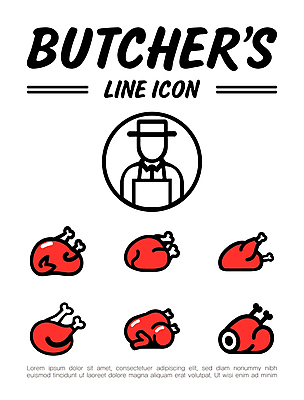 아이콘 모자 남자 셔츠 뼈 생고기 육류 한명 성인 빨간색 닭고기 라인아이콘 닭다리 닭날개 정육점 칠면조고기 성인남자한명만 2D아이콘 AI파일 1 잡화 컬러 상의 식재료 사람 상점 남자한명만 성인남자만 파일형식 벡터