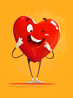 JPG 일러스트 표정 사랑 윙크 웃음 사람없음 빨간색 하트 디지털합성 편집소스 하트캐릭터 일러캐릭터 AI일러스트 AI콘텐츠 모양 캐릭터 감정 컬러 파일형식