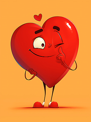 JPG 일러스트 표정 사랑 윙크 웃음 사람없음 빨간색 하트 디지털합성 편집소스 하트캐릭터 일러캐릭터 AI일러스트 AI콘텐츠 모양 캐릭터 감정 컬러 파일형식