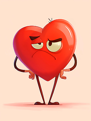 JPG 일러스트 표정 사랑 사람없음 빨간색 하트 디지털합성 불만 편집소스 하트캐릭터 일러캐릭터 AI일러스트 AI콘텐츠 모양 캐릭터 감정 컬러 파일형식