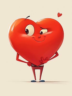 JPG 일러스트 표정 사랑 웃음 사람없음 빨간색 하트 디지털합성 편집소스 하트캐릭터 일러캐릭터 AI일러스트 AI콘텐츠 모양 캐릭터 감정 컬러 파일형식