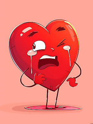 JPG 일러스트 표정 사랑 사람없음 빨간색 하트 울음 눈물 디지털합성 편집소스 하트캐릭터 일러캐릭터 AI일러스트 AI콘텐츠 모양 캐릭터 감정 컬러 파일형식