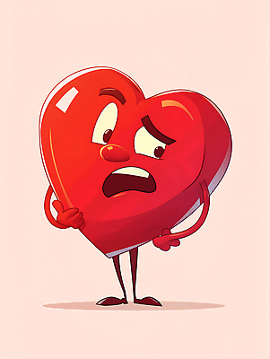 JPG 일러스트 표정 사랑 사람없음 빨간색 하트 찡그림 디지털합성 편집소스 하트캐릭터 일러캐릭터 AI일러스트 AI콘텐츠 모양 캐릭터 감정 컬러 파일형식