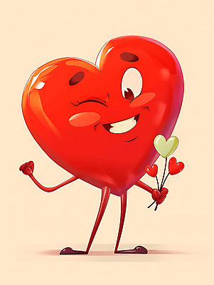 JPG 일러스트 사랑 윙크 웃음 들기 사람없음 빨간색 하트 디지털합성 편집소스 하트캐릭터 일러캐릭터 AI일러스트 AI콘텐츠 모양 캐릭터 감정 컬러 모션 표정 파일형식