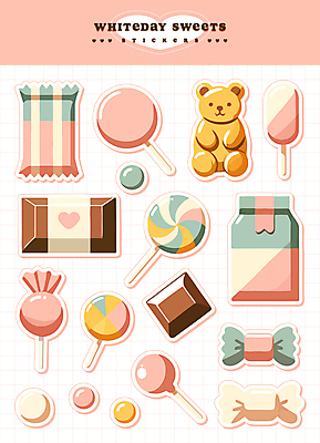 스티커 일러스트 곰 화이트데이 아이스크림 디저트 막대사탕 사탕 사람없음 세트 초콜릿 젤리 막대아이스크림 엘리먼트 아기자기 국내일러스트 AI파일 동물 음식 컨셉 포유류 데이이벤트 파일형식 벡터