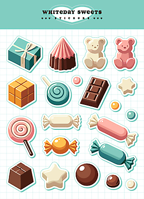 스티커 일러스트 곰 화이트데이 디저트 막대사탕 사탕 사람없음 선물상자 세트 상자 초콜릿 젤리 초코볼 별사탕 엘리먼트 아기자기 국내일러스트 AI파일 동물 음식 컨셉 포유류 데이이벤트 선물 파일형식 벡터