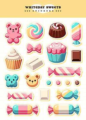 리본 스티커 일러스트 곰 화이트데이 아이스크림 디저트 사탕 사람없음 세트 초콜릿 컵케이크 젤리 푸딩 엘리먼트 화이트초콜릿 아기자기 국내일러스트 AI파일 동물 음식 컨셉 포유류 데이이벤트 케이크 파일형식 벡터