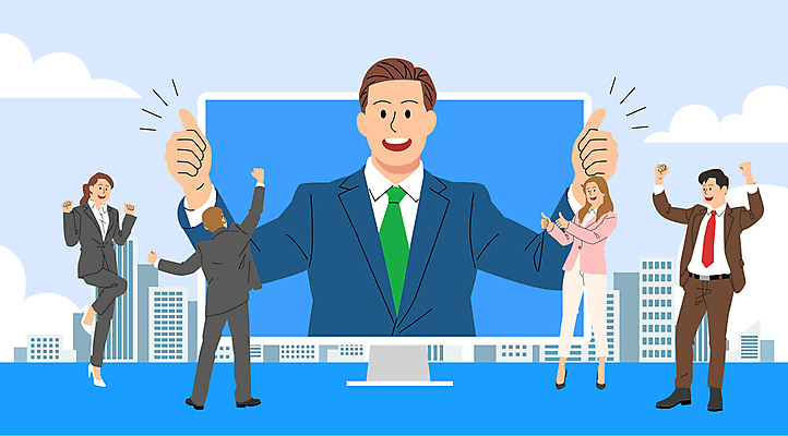 전신 구름 여자 남자 일러스트 성공 직장 여러명 성인 파란색 모니터 도시 최고 직장인 조직 그룹 동료 성인만 국내일러스트 AI파일 자연요소 직업 컬러 다수 컨셉 회사 관계 사람 컴퓨터 파일형식 벡터