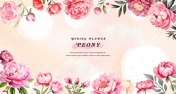 PSD 분홍색 백그라운드 잎 일러스트 수채화 프레임 사람없음 봄 모란 국내일러스트 식물 계절 꽃 컬러 파일형식