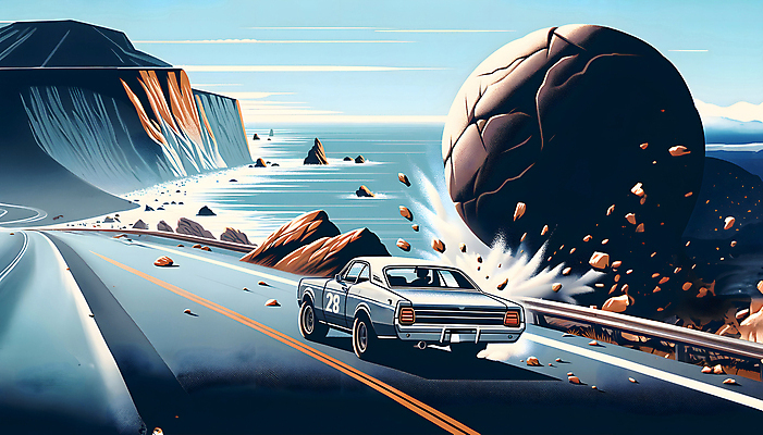 JPG 파도 백그라운드 일러스트 자동차 사람없음 돌_바위 파편 위험 디지털합성 해안도로 연금 위기 편집소스 국내일러스트 AI일러스트 AI콘텐츠 도로 육상교통 바다 컨셉 파일형식