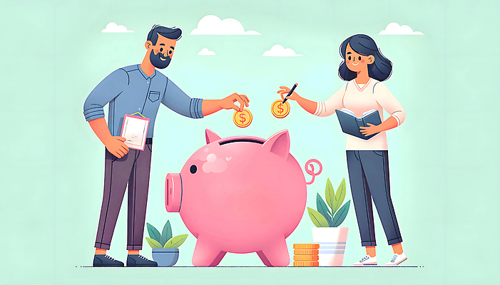 JPG 전신 구름 여자 남자 화초 백그라운드 일러스트 성인 두명 책 연필 동전 저축 돼지저금통 디지털합성 서류판 연금 성인만 편집소스 국내일러스트 AI일러스트 AI콘텐츠 자연요소 식물 돈 학용품 사람 금융 필기구 사무용품 저금통 파일형식