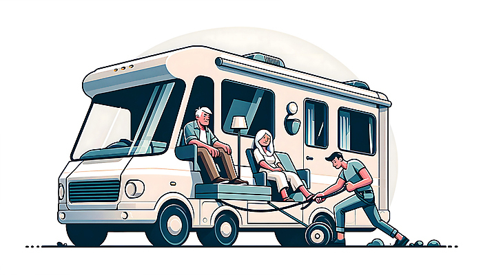 JPG 전신 여자 할아버지 노년 남자 할머니 백그라운드 일러스트 휴식 앉기 성인 세명 노부부 디지털합성 캠핑카 부담 연금 편집소스 버티다 국내일러스트 AI일러스트 AI콘텐츠 부부 컨셉 모션 자동차 사람 파일형식