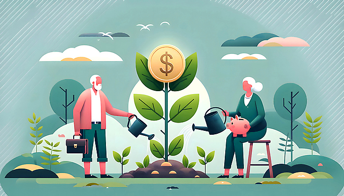 JPG 전신 나무 식물 구름 여자 할아버지 노년 남자 화분 할머니 백그라운드 의자 서류가방 일러스트 조류 들기 앉기 두명 동전 물뿌리개 돼지저금통 디지털합성 연금 노인만 편집소스 국내일러스트 AI일러스트 AI콘텐츠 자연요소 동물 가구 돈 가방 모션 사람 성인 저금통 성인만 파일형식