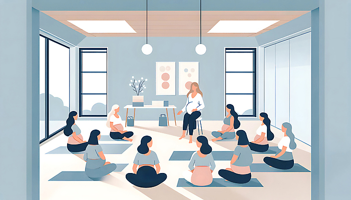 JPG 전신 여자 교육 액자 백그라운드 의자 일러스트 창문 가족 앉기 여러명 성인 두명 파란색 카펫 임신 출산 강의 스마트 책상 디지털합성 문화센터 세미나 편집소스 국내일러스트 AI일러스트 AI콘텐츠 컬러 가구 다수 컨셉 관계 모션 사람 센터 파일형식