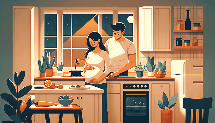 JPG 여자 남자 행복 화초 음식 백그라운드 일러스트 창문 가족 식탁 선반 상반신 성인 두명 주방 눈감음 주황색 저녁식사 임신 달 출산 오븐 디지털합성 냉장고 식사준비 화문석 성인만 편집소스 국내일러스트 AI일러스트 AI콘텐츠 자연요소 식물 감정 컬러 가구 관계 모션 탁자 사람 식사 가전제품 돗자리 준비 파일형식