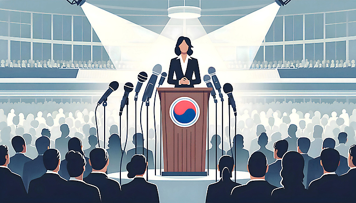 JPG 여자 남자 백그라운드 일러스트 서기 정장 여러명 상반신 성인 발표 군중 디지털합성 마이크 태극 스포트라이트 단상 성인만 편집소스 국내일러스트 AI일러스트 AI콘텐츠 문양 옷 음향기기 다수 모션 사람 파일형식