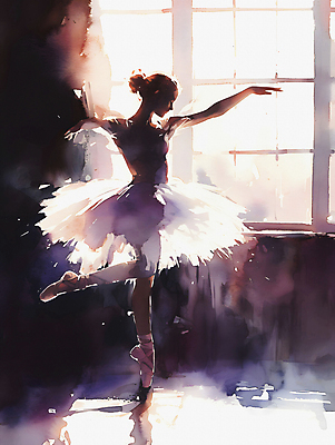 JPG 전신 여자 백그라운드 일러스트 창문 수채화 한명 성인 파란색 빛 공연 우아함 발레 디지털합성 발레리나 발레복 성인여자한명만 편집소스 국내일러스트 AI일러스트 AI콘텐츠 1 옷 컬러 컨셉 사람 이벤트 춤 여자한명만 성인여자만 파일형식