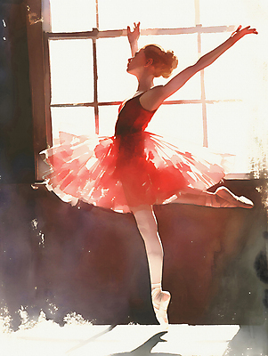 JPG 전신 여자 백그라운드 일러스트 창문 수채화 한명 성인 빨간색 빛 공연 우아함 발레 디지털합성 발레리나 발레복 성인여자한명만 편집소스 국내일러스트 AI일러스트 AI콘텐츠 1 옷 컬러 컨셉 사람 이벤트 춤 여자한명만 성인여자만 파일형식