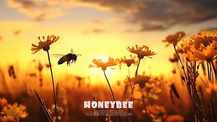 PSD 편집이미지 꽃 백그라운드 타이포그라피 사람없음 노란색 노을 꿀벌 양봉 이미지편집 자연요소 식물 문자 컬러 벌_곤충 파일형식