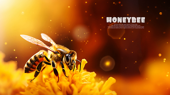 PSD 편집이미지 꽃 백그라운드 타이포그라피 사람없음 노란색 꿀벌 양봉 이미지편집 식물 문자 컬러 벌_곤충 파일형식