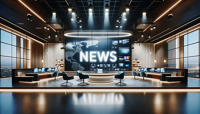 JPG 편집이미지 의자 탁자 전등 사람없음 모니터 정보 무대 전달 전광판 방송국 이슈 뉴스룸 소식_알림 편집실사 AI컴퓨터그래픽 AI콘텐츠 가구 컨셉 조명 컴퓨터 뉴스 CG 파일형식