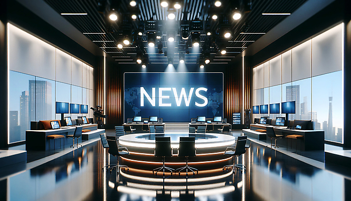 JPG 편집이미지 의자 탁자 전등 사람없음 모니터 정보 무대 전달 전광판 방송국 이슈 뉴스룸 소식_알림 편집실사 AI컴퓨터그래픽 AI콘텐츠 가구 컨셉 조명 컴퓨터 뉴스 CG 파일형식