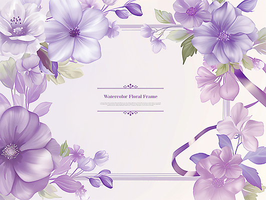 PSD 템플릿 꽃 리본 수채화 프레임 사람없음 보라색 봄 풀잎 카피스페이스 이미지템플릿 식물 계절 컬러 잎 공백 풀_식물 파일형식