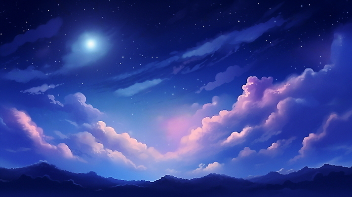 JPG 구름 배너 백그라운드 야경 일러스트 자연 밤하늘 산 사람없음 보라색 새벽 달빛 감성 국내일러스트 AI일러스트 AI콘텐츠 자연요소 컬러 컨셉 하늘 달 야간 생태계 파일형식 풍경_경치
