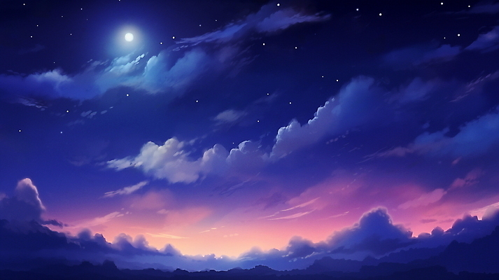 JPG 구름 배너 백그라운드 야경 일러스트 자연 밤하늘 산 사람없음 보라색 새벽 달빛 감성 국내일러스트 AI일러스트 AI콘텐츠 자연요소 컬러 컨셉 하늘 달 야간 생태계 파일형식 풍경_경치