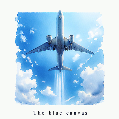 PSD 구름 편집이미지 여행 하늘 수채화 비행기 사람없음 파란색 고요 자유 비행 이미지편집 자연요소 컬러 컨셉 항공교통 대중교통 파일형식