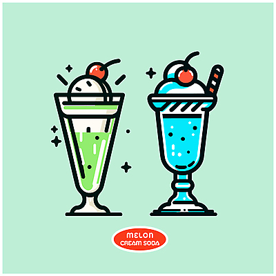 일러스트 아이스크림 빨대 사람없음 초록색 반짝임 체리 달콤 크림 메론소다 민트색 소다 에이드 탄산 크림소다 국내일러스트 AI파일 음료 컬러 과일 모션 디저트 맛 파일형식 벡터