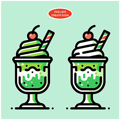 일러스트 빨대 사람없음 초록색 체리 달콤 크림 메론소다 민트색 소다 에이드 탄산 국내일러스트 AI파일 음료 컬러 과일 맛 파일형식 벡터